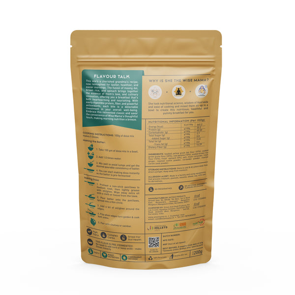 Pre-fermented Instant Moong Dal Palak Chilla /Dosa | 200g | | makes 10 to 12 Dosa